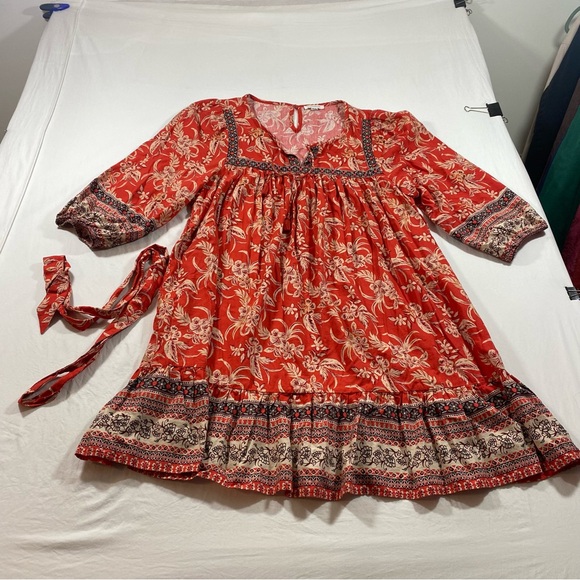beachlunchlounge Dresses & Skirts - Beach Lunch Lounge Red Floral Boho Dress Belted Women’s XXL mini A-line Dress